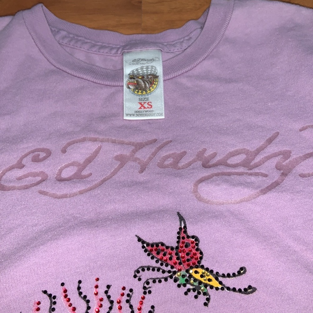 Ed Hardy *RARE* Chrysanthemum Rhinestone Shirt - Picture 4 of 10